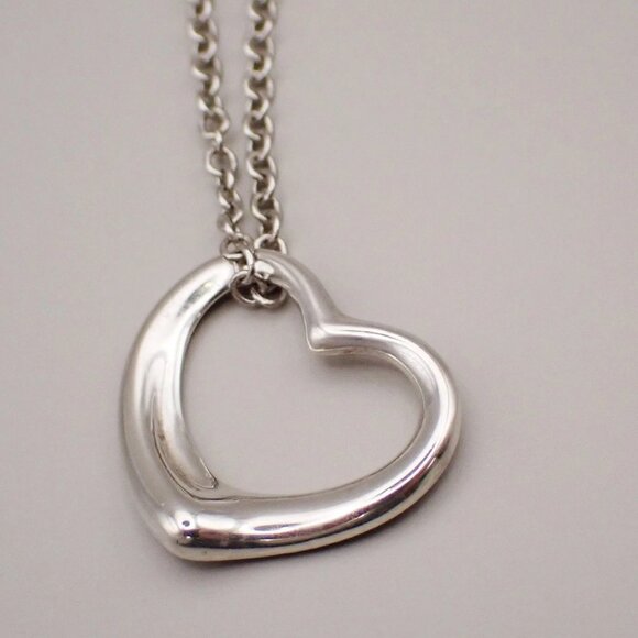 TIFFANY & CO. Open Heart 22mm Chain Necklace Ag 925 Elsa Peretti Silver 02YH718 - Picture 3 of 10